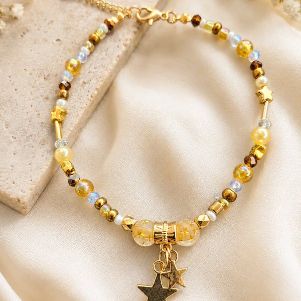 Handmade Celestial Beaded Anklet 