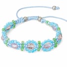 Blue, pink and green glass beaded bracelet one size
