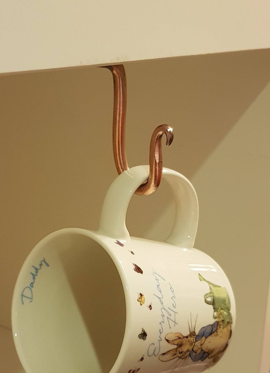 Premium Copper Undershelf Hook Brushed Copper Mugs Cup Holder Hangers