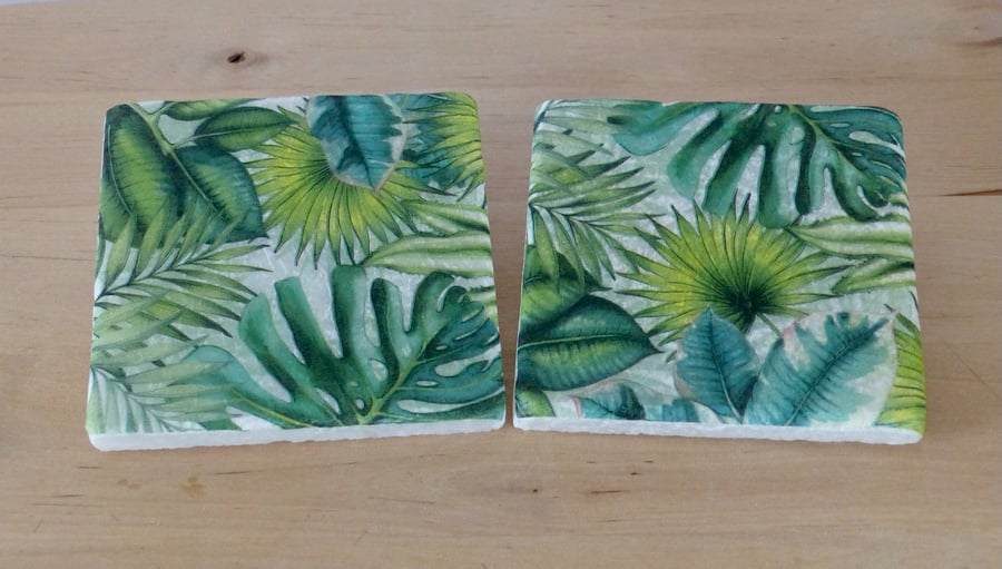 Marble 'Tropical Leaves' Coasters