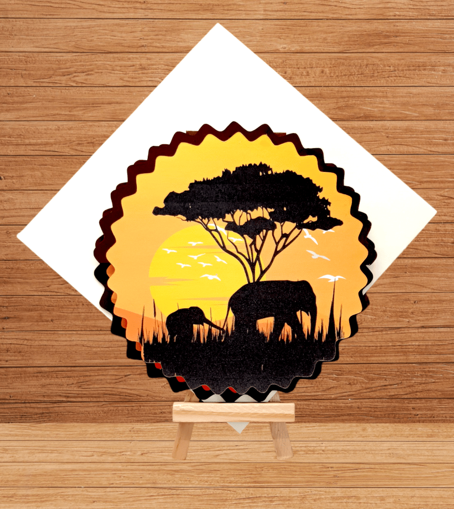 Stunning easel fold elephant safari greetings card