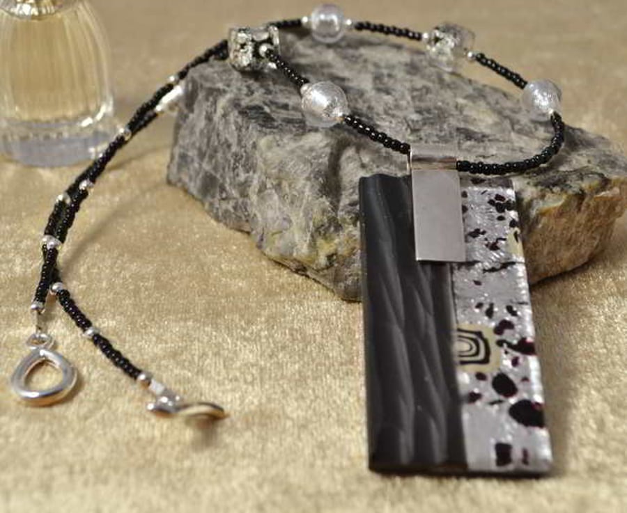 Silver & Black Murano Glass Necklace