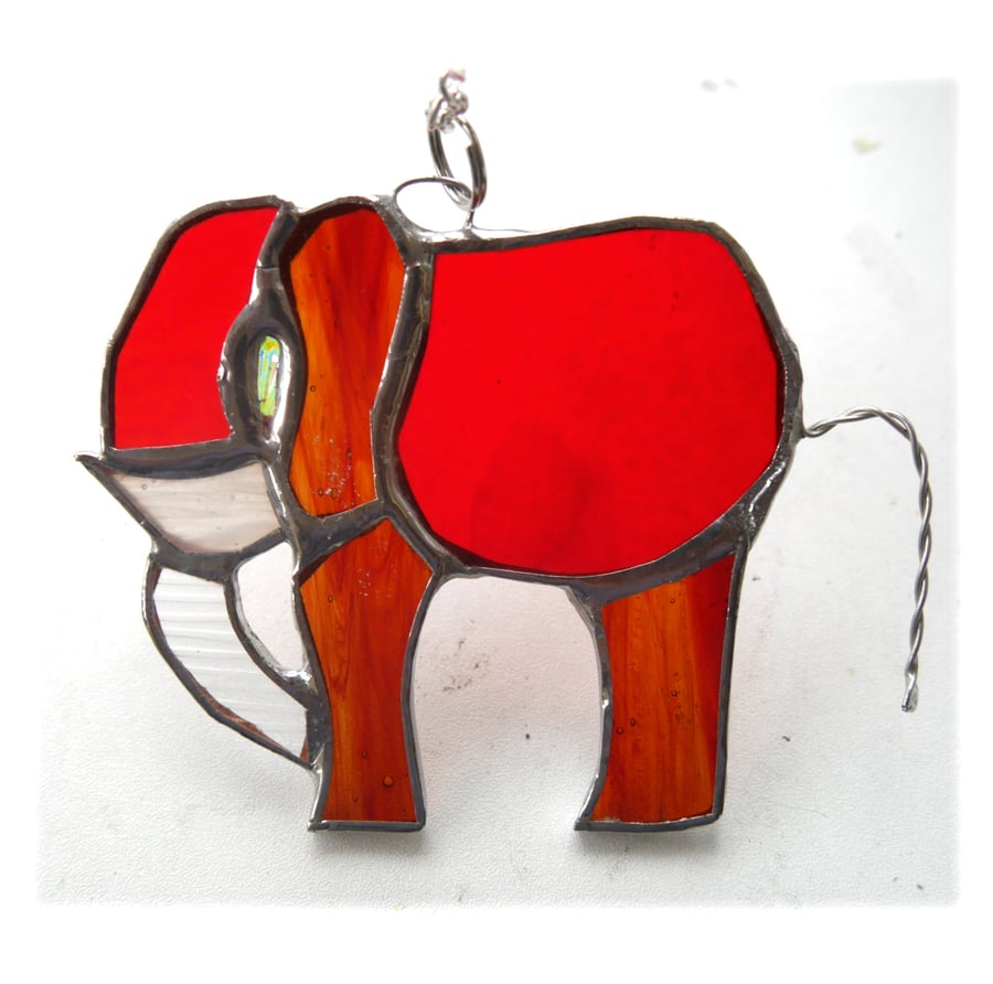 Elephant Suncatcher Stained Glass Red 095