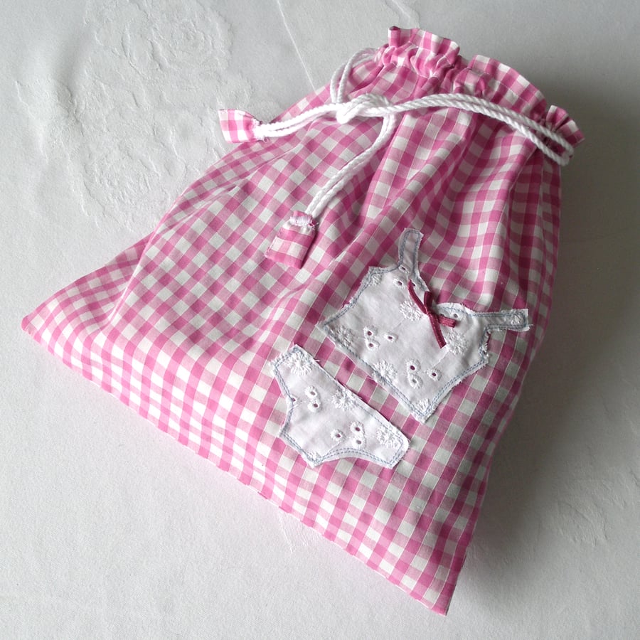 Pink Gingham smalls laundry bag
