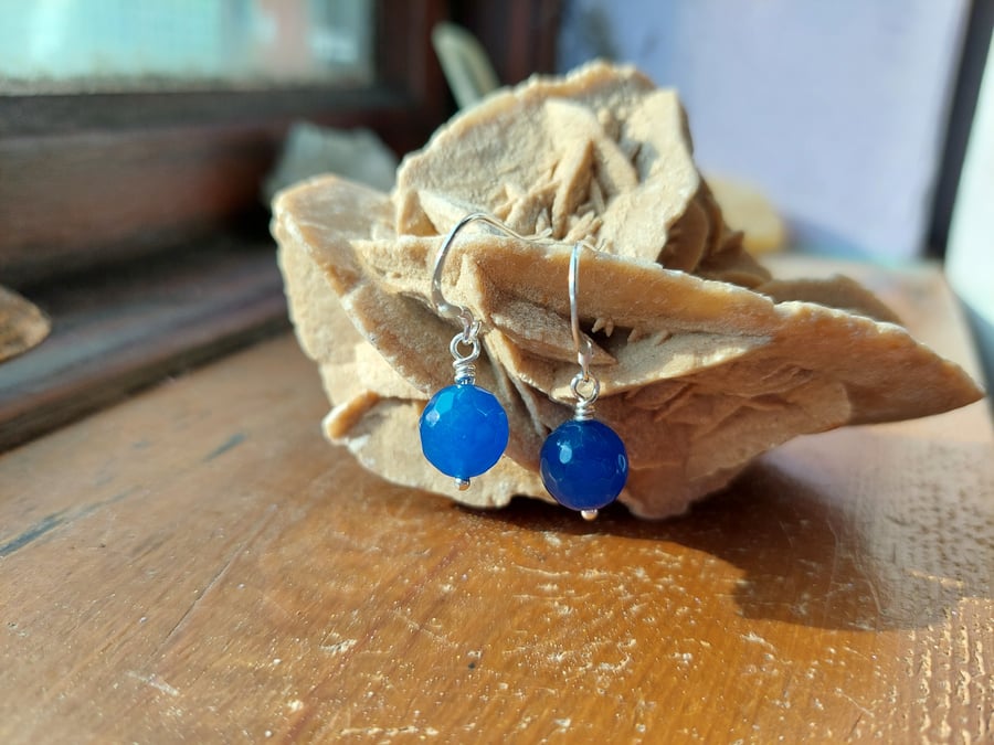 Sterling Silver Facetted Blue Agate Earrings