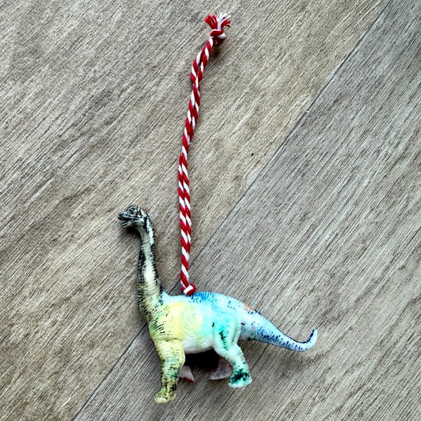Muli-Coloured Brontosaurus Dinosaur Ornament - Upcycled Toy