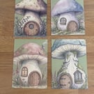 Whimsical Fairy House Postcard Set - Set of 4 Mushroom Cottage Postcards 