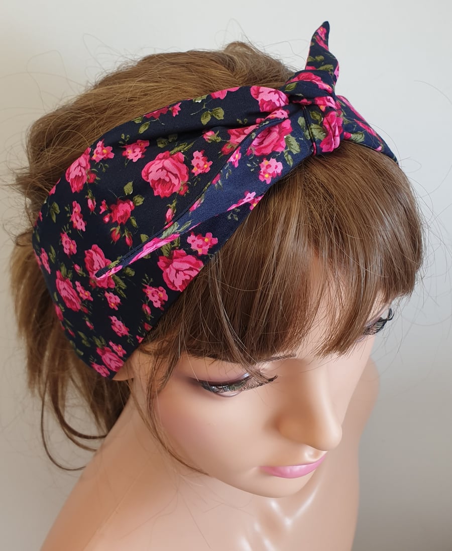 Handmade floral rockabilly 50's headband bandanna