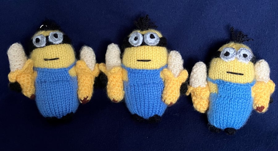 Minions with Bananas novelty keyrings or bag charms set of 3