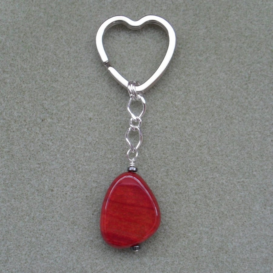 Red Agate Heart Shaped Keyring