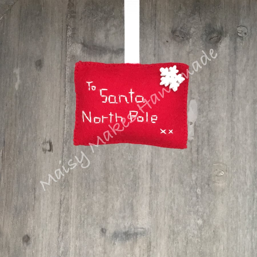 Christmas 'Letter to Santa' 100% Wool Felt Hanging Decoration