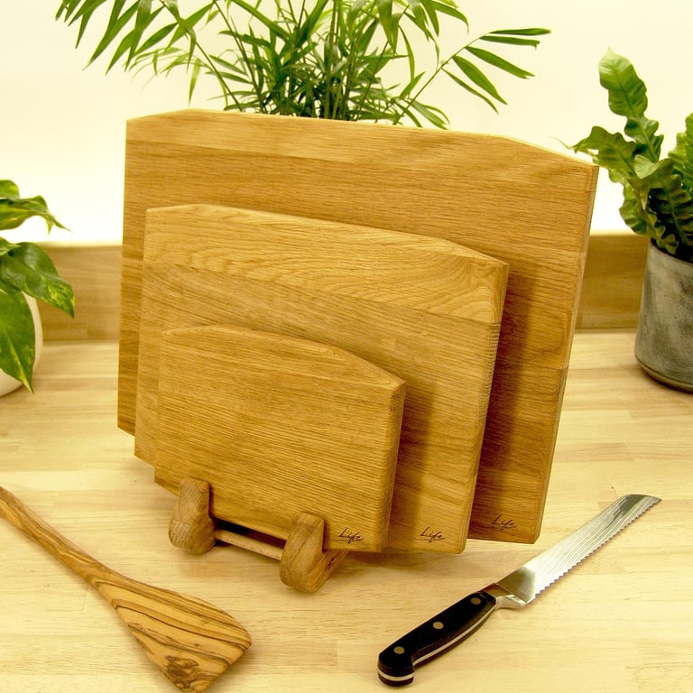 Oak Chopping Board Set of 3: Handmade Hardwood Kitchen Serving Boards