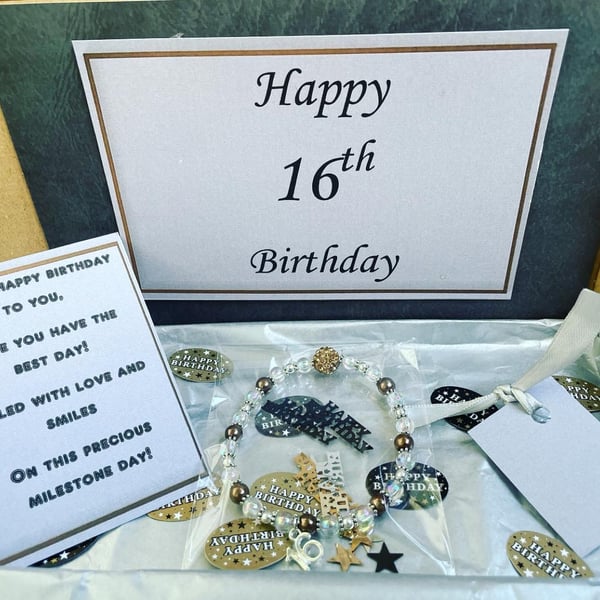 Milestone birthday box gift milestone birthday ladies bracelet shamballa bead
