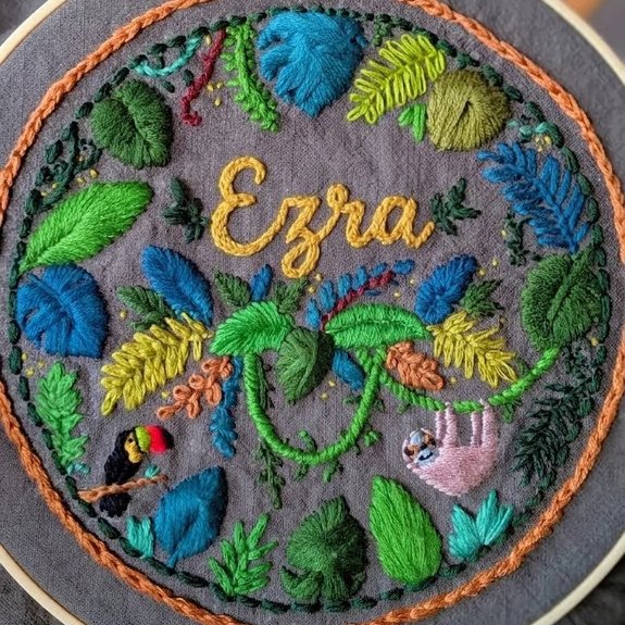 Personalised Jungle Embroidery Hoop Art, Custom Baby Name Gift FREE POSTAGE