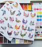 Colourful silly chickens watercolour art print