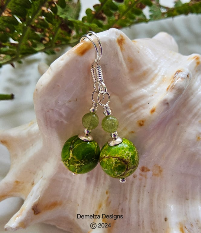 Designer Artisan Peridot & Imperial Jasper Sterling Silver Earrings
