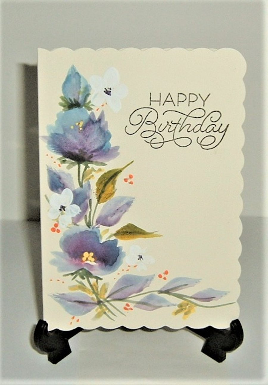 original hand painted floral Birthday card ( ref F 479)