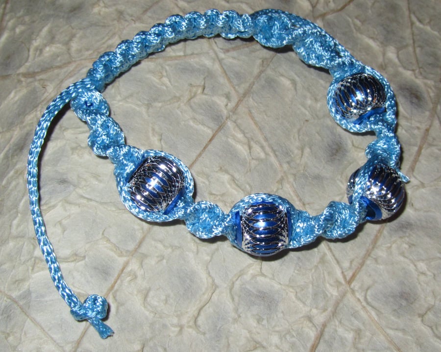 Light Blue Macrame Bracelet with 4 Aluminium Beads  