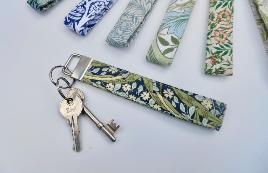 Key ring keyring wrist strap fob Pimpernel navy William Morris fabric 