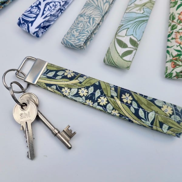 Key ring keyring wrist strap fob Pimpernel navy William Morris fabric 