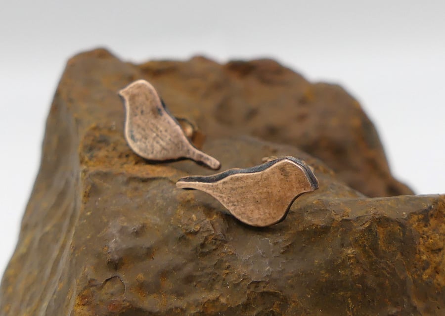 Recycled Copper Bird Stud Earrings.