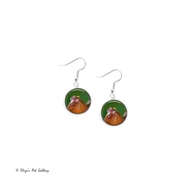 Silver Plated Chicken Art Earrings