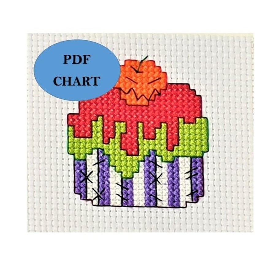 Halloween Cup Cake Cross Stitch Chart (Digital Download PDF) 