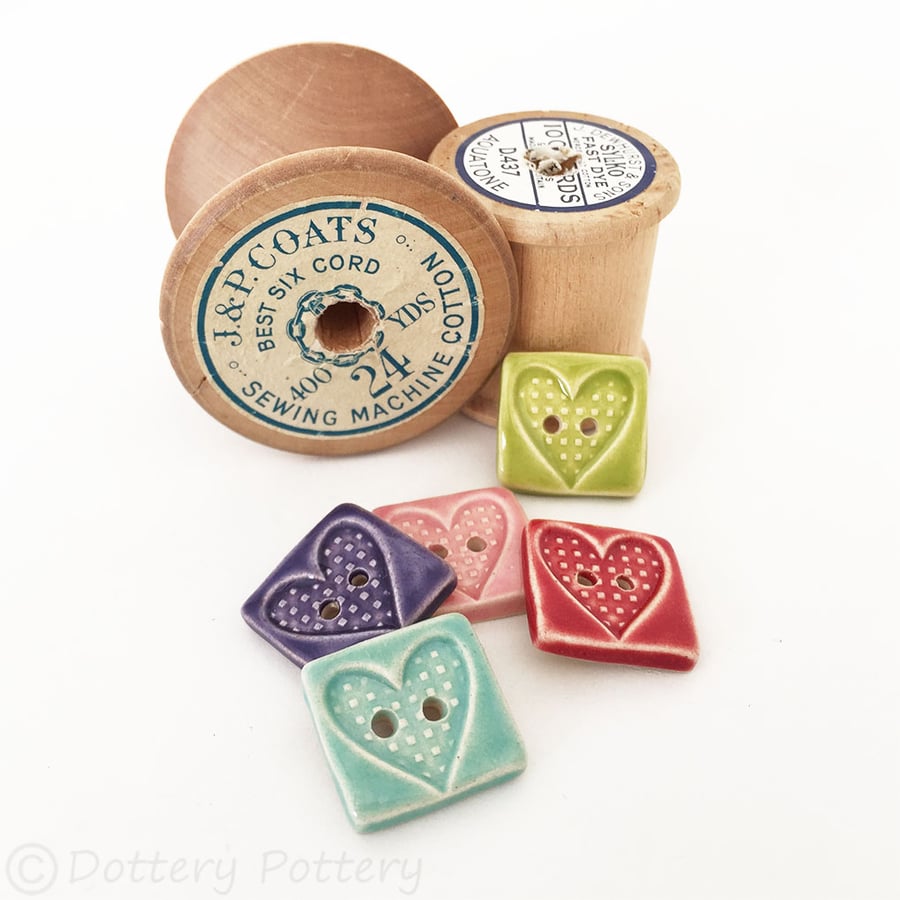 Set of five little rectangular ceramic handmade buttons