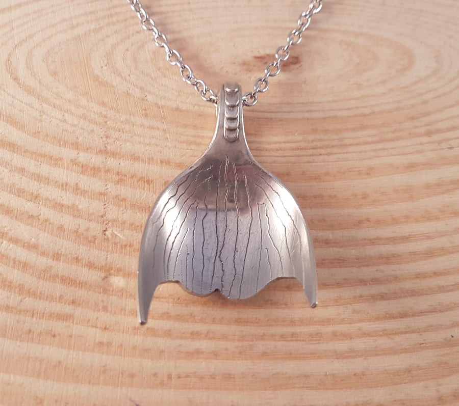 Silver Plated Upcycled Small Mermaid Tail Spoon Necklace SPN051704