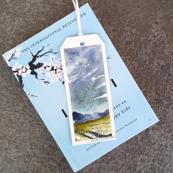 Misty Mountains. Handpainted Bookmark. Original Painting