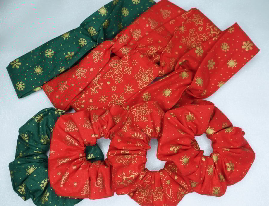 Christmas Scrunchies Headband Set, Xmas Scrunchies Set, Christmas Headband