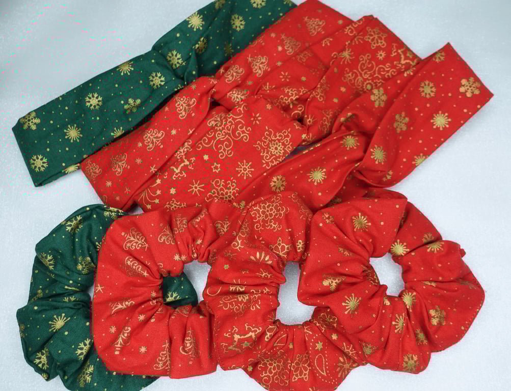 Christmas Scrunchies Headband Set, Xmas Scrunchies Set, Christmas Headband