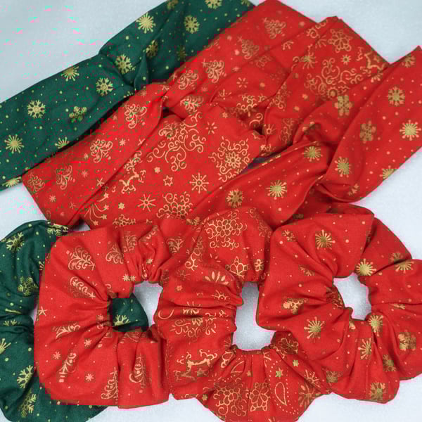 Christmas Scrunchies Headband Set, Xmas Scrunchies Set, Christmas Headband