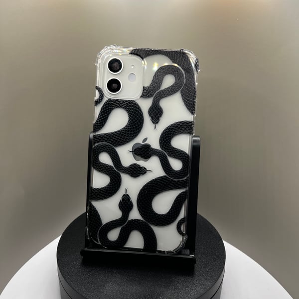 Clear Black Snakes Phone case for Iphone XR 11 12 13 14 15 Pro Max Mini