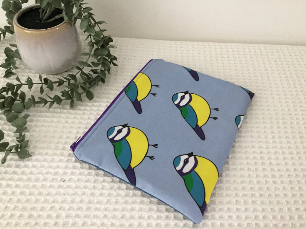 Travel Pouch Blue With Appliqué Blue Tit