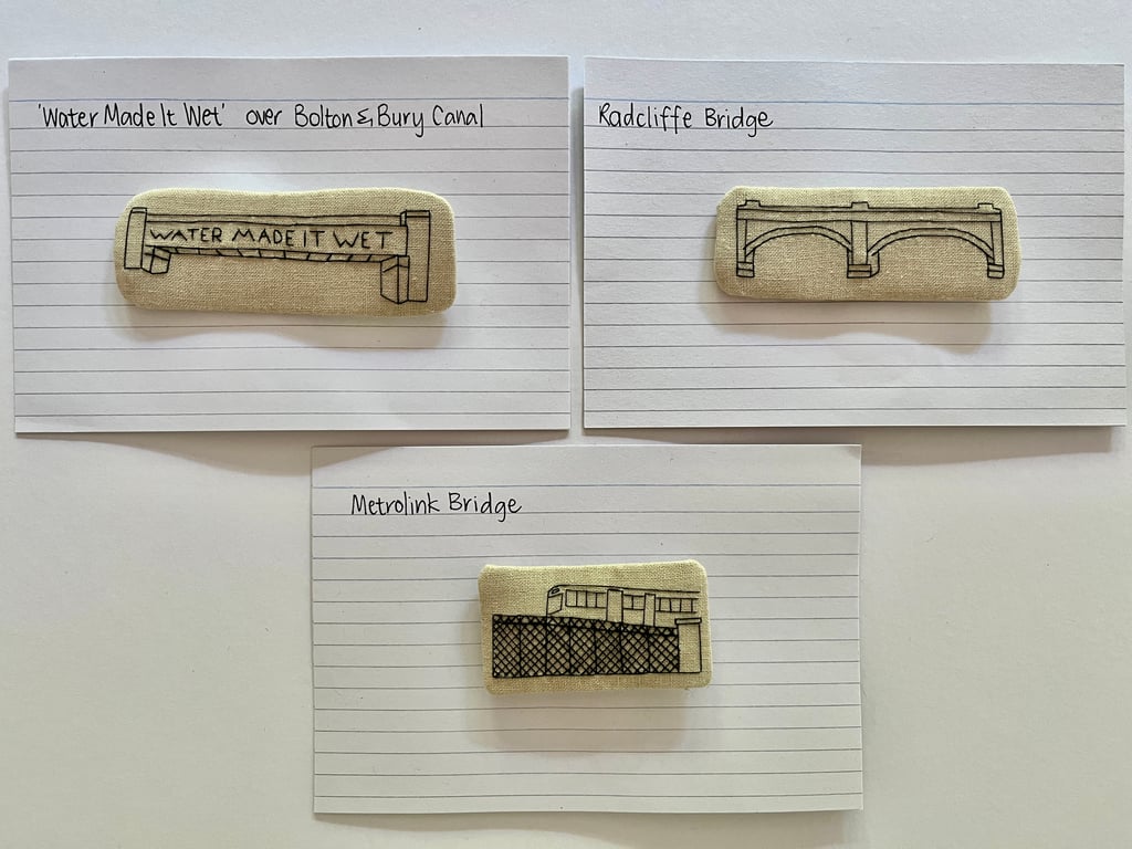 Hand embroidered landmark brooch