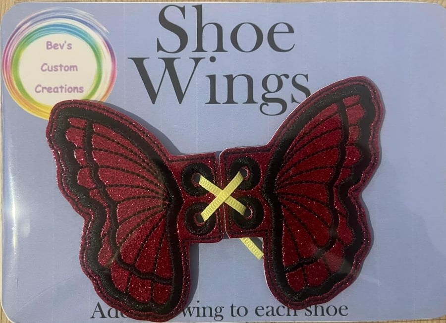 Butterfly Wings, Embroidered shoe,boot wings. Red
