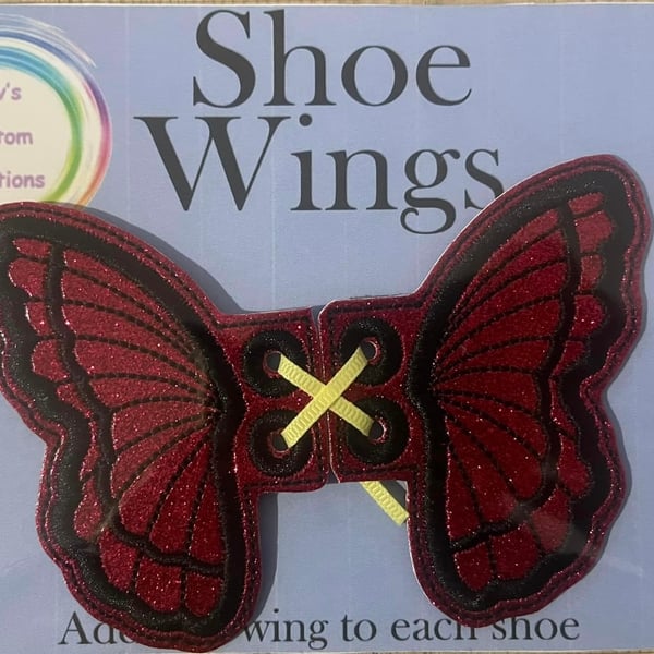 Butterfly Wings, Embroidered shoe,boot wings. Red