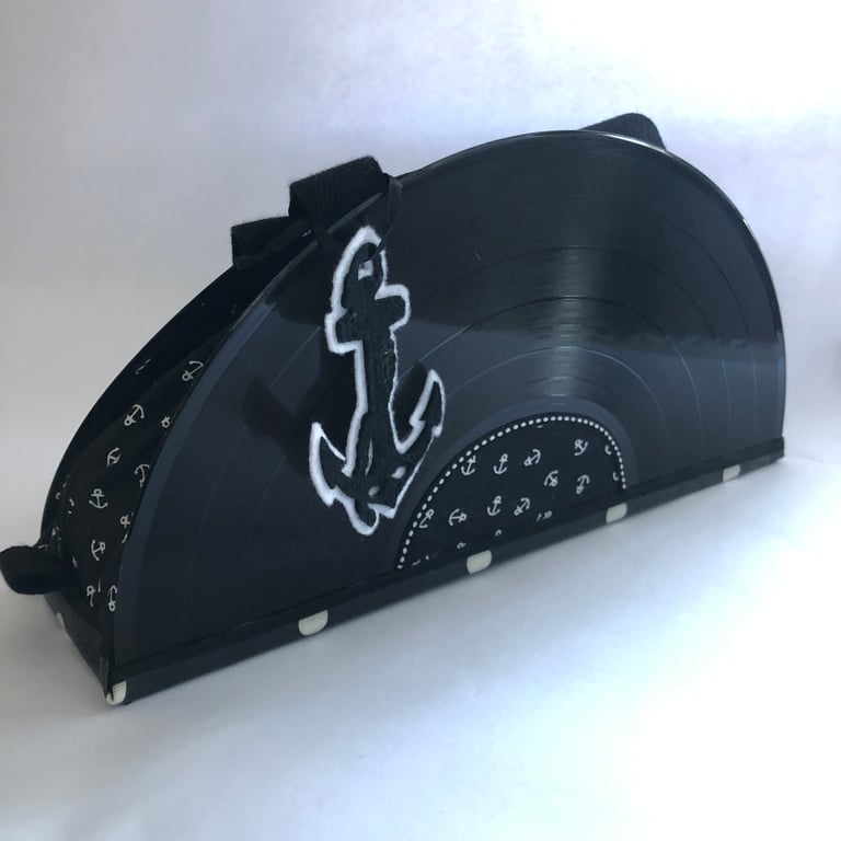 Rockabilly Handbag Retro Style Anchor Print Upcycled Record 