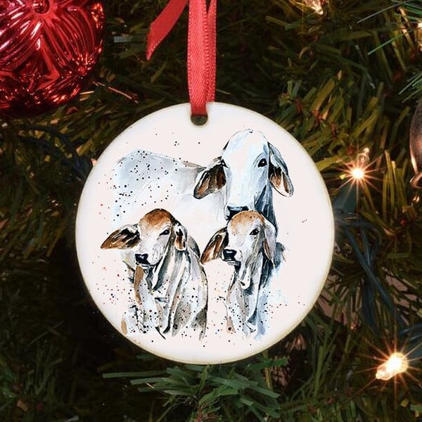 Brahman Cattle III - Brahman Cow Art Tree Decoration.Brahman Cow Xmas Tree Decor