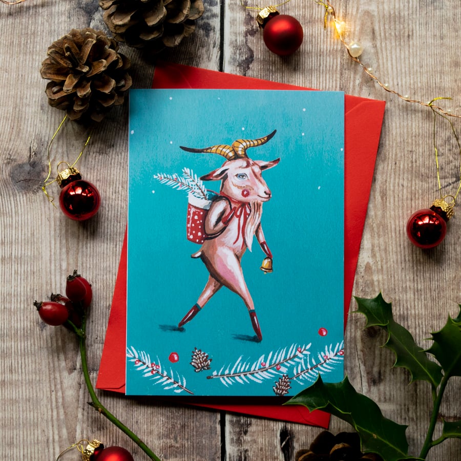 Yule goat festive greeting card, A6