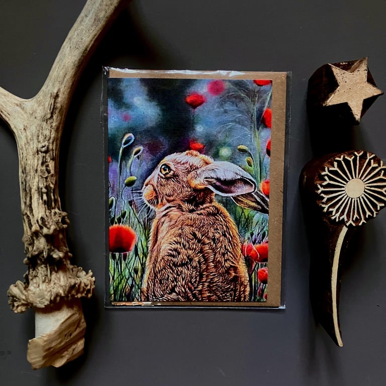 Poppy Hare Blank Mini Note Card