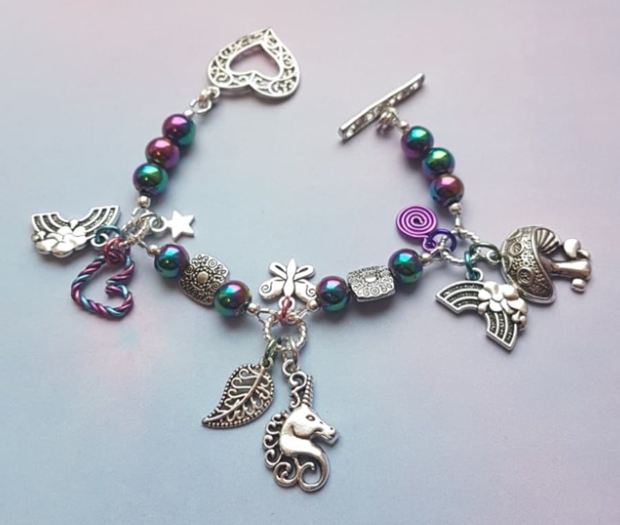 Unicorn Charm bracelet 2 with Rainbow Haematite beads
