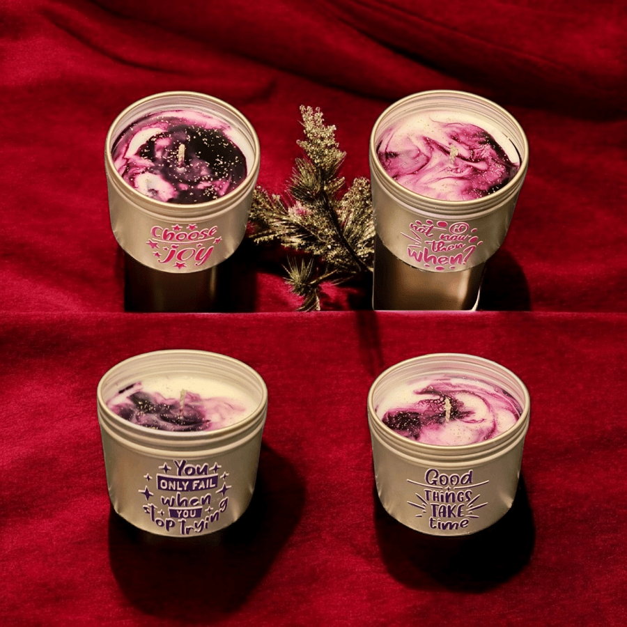 Handmade Marbel candles in gold tins 