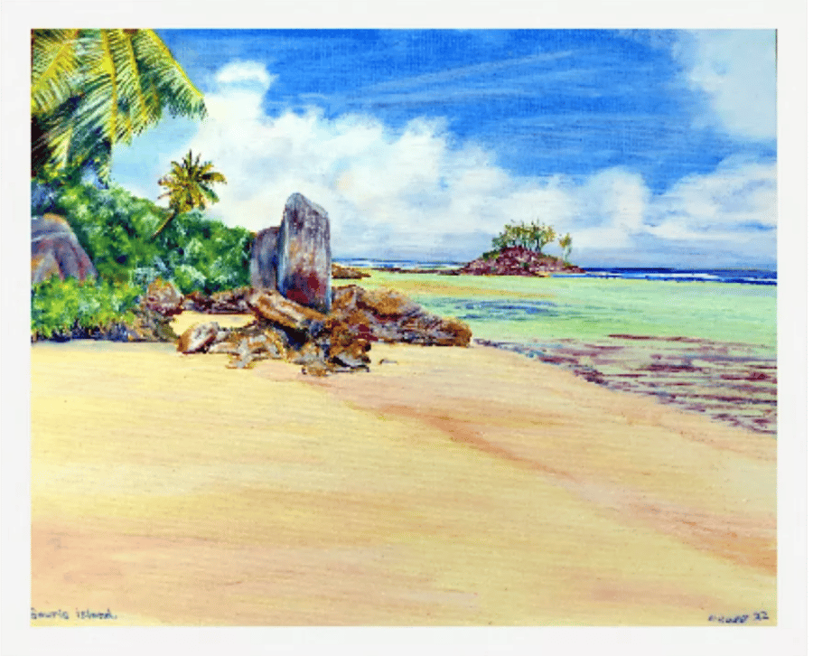 Tropical Island Framed Oil Painting 