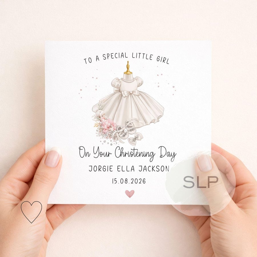 Personalised Christening Card for Girl Baptism Dress Card Goddaughter