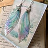 Pale Green and Lilac Sparkling Sterling Silver Fairy Wing Earrings