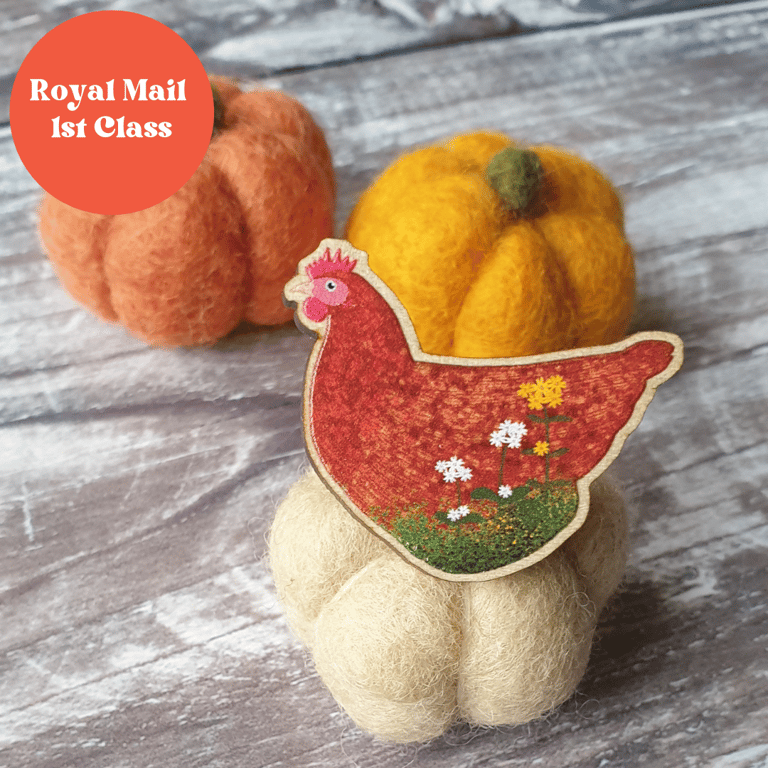 Chicken Wooden Brooch Pin