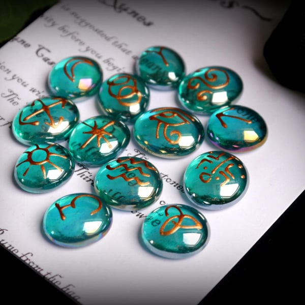 13 Witches Runes with Teal and Copper symbols B... - Folksy