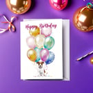 Happy Birthday Card with a Jack Russell with Balloons Design, Size 5" x 7"